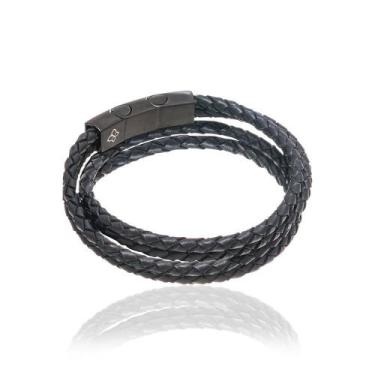 Imagem de Pulseira de couro masculina aço inox rommanel sintético duplo 250286, 