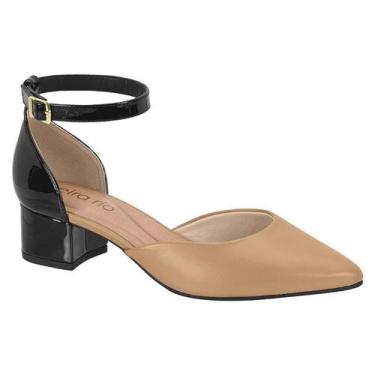 Imagem de Sapato Beira Rio Scarpin Salto Baixo - Feminino, Tan, Preto, 38