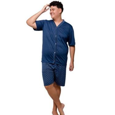Imagem de Pijama Plus Size Diones Com Botões e Estampa Masculino, Marinho, G1