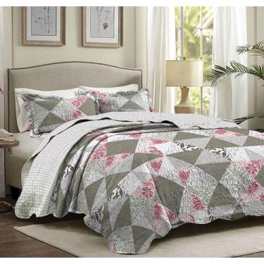 Imagem de Cobre Leito Colcha Casal Queen Patchwork Bouti Dupla Face Ultrasonic 0