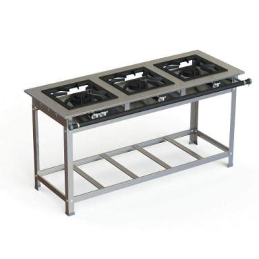 Imagem de Fogão Industrial Inox 40x40 P10 3 Bocas Baixa Pressão 2 QS 1 QD - JL C