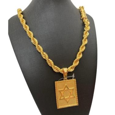 Imagem de Cordão Baiano 13Mm + Pingente Estrela De Davi Banhado A Ouro - Tojoia1