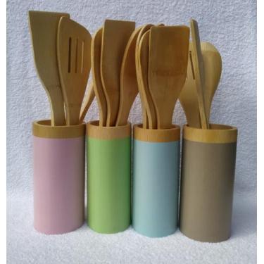 Imagem de Kit Utensílios  Colheres De Bambu Soft Color 4 Pçs -Fratelli,  AZUL