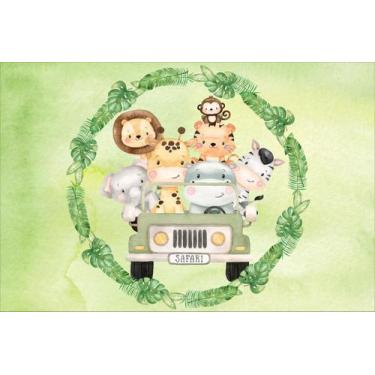 Imagem de Painel de Lona Safári Cute Animais Verde Aquarela - Fabrika de Festa, 