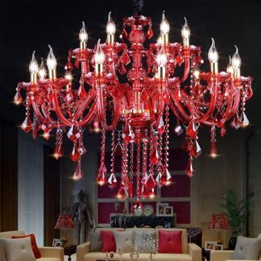 Imagem de OUFULA Luminária pendente de vela de cristal europeia, lustre de luxo para sala de estar, restaurante, quarto, vila, salão de beleza, café, bar (G A 18 lights)