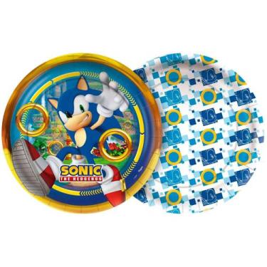 Imagem de 12 uni Decoração festa aniversário Sonic Pratos 18cm - Regina festa