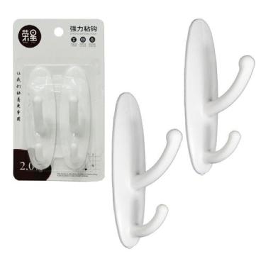 Imagem de Kit 20 Cabides Gancho Suporte Adesivo Duplo Toalha Banheiro - Saz