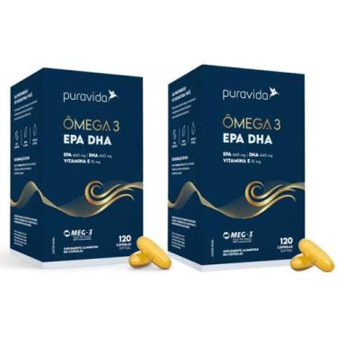 Imagem de Kit 2 Ômega 3 EPA DHA  Vitamina E120 Capsulas PuraVida, Sem Sabor