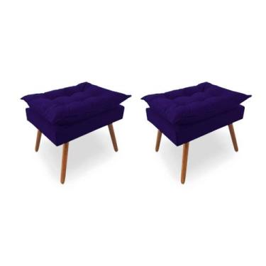 Imagem de Kit 2 Puffs Decorativos Quadrados Opala Pés Palito Tecido Suede Azul M