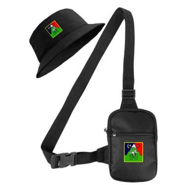 Imagem de Kit Chapeu Bucket Preto + Shoulder Bag Mini Bolsa Lateral Masculina Es