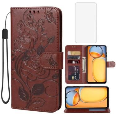 Imagem de Vavies Capa para Redmi 13C 4G, capa carteira Redmi 13C 5G/Poco C65 com protetor de tela de vidro temperado, capa de telefone com suporte para cartão de crédito de couro floral para Xiaomi Redmi 13C