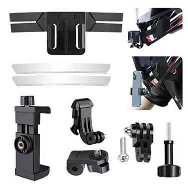 Imagem de elinigo Kit de suporte de queixo para capacete de motocicleta compatível com adaptador Go Pro e suporte de telefone para câmeras Go Pro Hero 11 10 9 8 7 preto e mais câmeras de ação, design