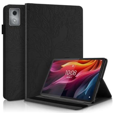 Imagem de TIPOYOROO Capa para Lenovo Tab M11 Plus/Lenovo Tab K11 Plus 11,45 polegadas 2024 PU capa protetora leve com suporte flip com faixa elástica e suporte de cartão - preta