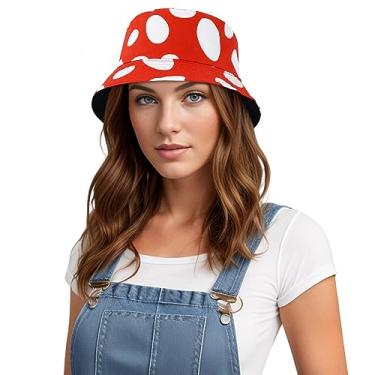 Imagem de DOCILA Chapéus bucket para mulheres moda estampado reversível chapéu balde embalável verão outono pescador bonés de sol, Vermelho, tamanho �nico