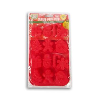 Imagem de Molde de silicone com ícones de Natal para doces, chocolate, gelo - 13 x 20 cm - boneco de neve, homem de gengibre, Papai Noel e mais