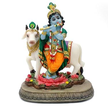 Imagem de alikiki Estátua do Senhor do Deus Hindu Krishna - 14,5 cm H Ídolo da Índia Escultura Krishna Presentes para Amigos Indianos Família Homem Mulher Pooja Murti Item Altar Meditação Yoga Decoração