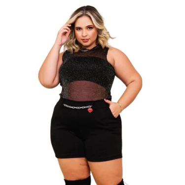 Imagem de Conjunto Plus Size Blusa de tule Cropped faixa + Short 0537 - Bellucy 