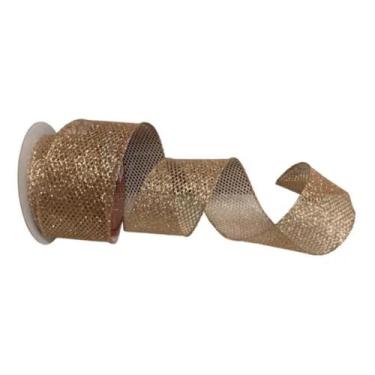 Imagem de Rolo De Fita Natalina Telada Dourado 9,14 Metros - Tok da Casa