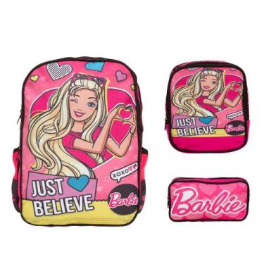 Imagem de Kit Mochila Infantil Feminina Costas Barbie Tam G Cor Rosa - Toys 2U