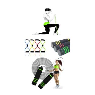Imagem de KIT 2 em 1 ELASTICO MAIS CORDA PARA EXERCICIOS GLUTEOS BUMBUM BRAÇO PE
