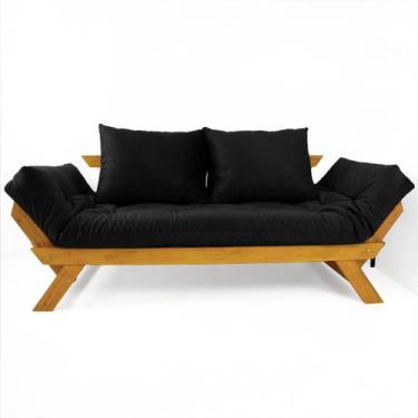 Imagem de Sofá Japão Futon Preto Em Madeira Maciça Cor Mel - R9 Design Futon
