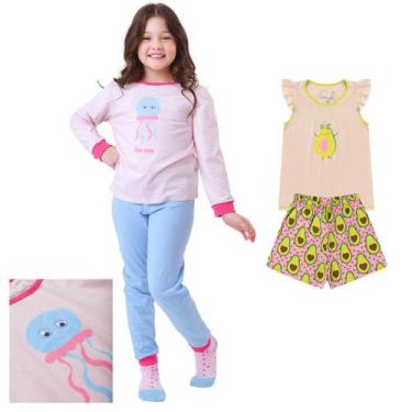 Imagem de  KIT PRONTO 2 Pijamas Infantis Menina 1 ao 10 anos 100% Algodão DETALH