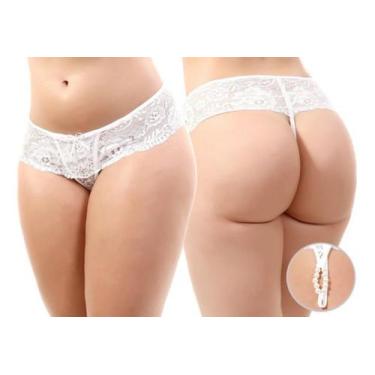 Imagem de Calcinha Tailandesa Tanga Fio Dental Com Pérola - Moda Íntima, Branco,