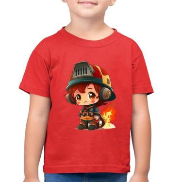 Imagem de Camiseta Algodão Infantil Bombeiro Mirim - Foca na Moda, Vermelho, 14