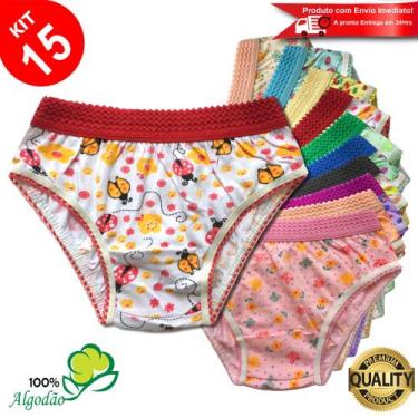 Imagem de Kit 15 Calcinhas Infantil Algodão Estampada Cós Elástico Menina Revend