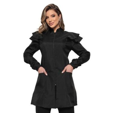 Imagem de Jaleco Feminino Manga Longa Victoria Oxford Preto - Gardenia Jalecos, 