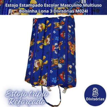 Imagem de Estojo Estampado Escolar Masculino Multiuso Bolsinha Lona 3 Divisórias