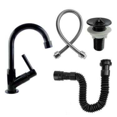 Imagem de Kit Torneira de Banheiro Lavatório Preta 1198 Abs + Valvula 7/8 + Enga
