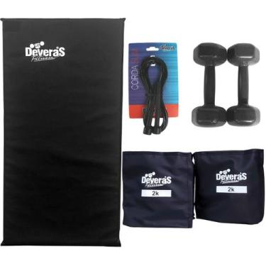 Imagem de Kit: Tornozeleiras 2 kg + Colchonete + Corda Slim + Halteres 1 kg - De