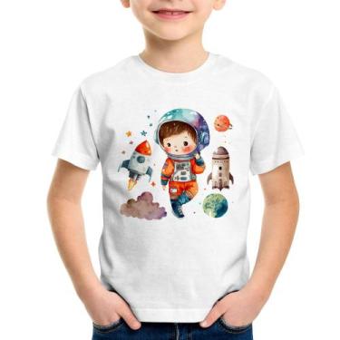 Imagem de Camiseta Infantil Astronauta Criança e Foguetes - Foca na Moda, Branco