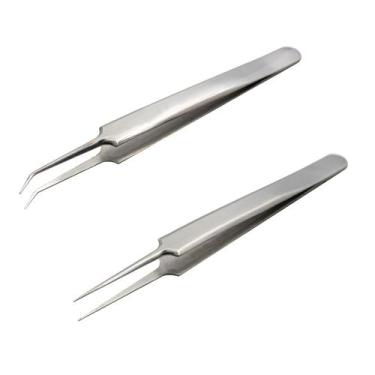 Imagem de Kit 2 Pinças Inox Alongamento de Cílios Chanfrada + Reta - Arte Seduçã