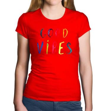 Imagem de Baby Look Algodão Good Vibes Cores - Foca na Moda, Vermelho, GGG