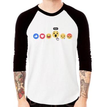Imagem de Camiseta Raglan Reações Facebook Eita! Manga 3/4 - Foca na Moda, Branc