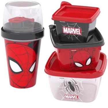 Imagem de Kit Pote e Garrafa Homem Aranha Lanche Escolar Infantil - Plasutil