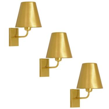 Imagem de Kit 3 Arandelas De Parede Luminária Cúpula Metal Dourado