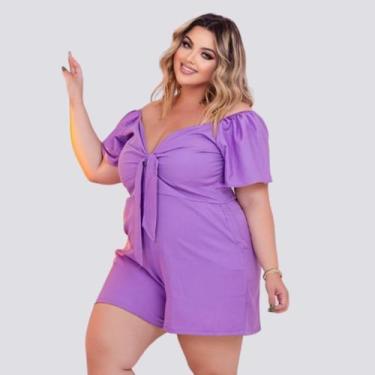 Imagem de Macaquinho Plus Size Roupas Femininas GG 2027 - Bellucy Modas, Lilás, 