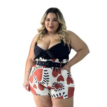 Imagem de Conjunto Plus Size Estampado Cropped Laço Short com Cinto - Bellucy Mo