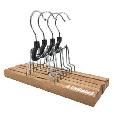 Imagem de Kit 4 Cabides Madeira Clip Feltro 25cm Saias Anti Amassados - Arboreth