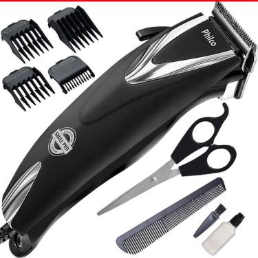Imagem de Kit Máquina Cortar Cabelo Barba Philco PCR12CR 4 pentes Skull Pro Chrome 18w Com Tesoura
