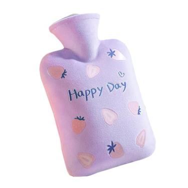 Imagem de Garrafa de água quente com tampa, bolsa de água quente de 1L para compressa quente e fria, aquecedor de pés de mão para cobertura de inverno - morango