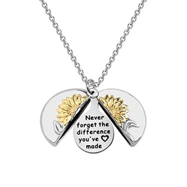 Imagem de MYOSPARK Colar com medalhão de girassol Never Forget The Difference You've Made Presentes de agradecimento para colegas melhores amigos, Aço inoxidável, aço inoxidável