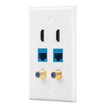 Imagem de IBL- Porta Ethernet Cat6 e cabo banhado a ouro TV Coax F tipo e placa de parede HDMI (branca), 2 Coax Cable+2 CAT6+2 HDMI, 6 Port