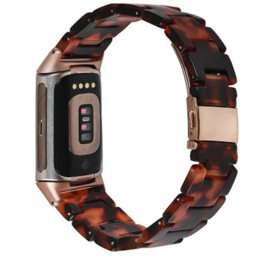 Imagem de Limque Pulseira de Resina à Prova D'água e Leve, Compatível com Fitbit Charge 6/5, Fechamento de Fivela de Aço Inoxidável, Moderno, Tamanho Médio, Cor Carapaça de Tartaruga