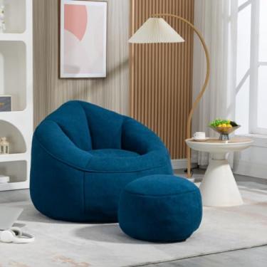 Imagem de Uneeruiqy Puff Cadeira Sofá Cadeira de Sofá de Alta Pressão Cheia de Espuma Sofá Lazy BeanBag Sofá com Apoio para os Pés Cadeira Macia Confortável para Sala de Estar, Quarto, Escritório (Azul)