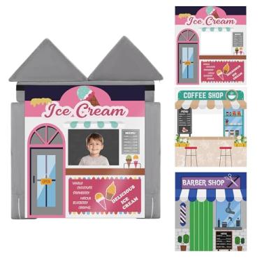 Imagem de BALAPET Painel de brincar de 3 peças para sofá de espuma infantil sofá infantil sorveteria engraçada, cafeteria, barbearia, painel de sofá infantil (sofá não incluído)