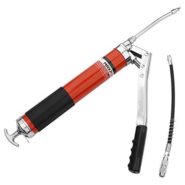 Imagem de MAXPOWER Pistola de graxa de pistão duplo, conjunto de pistola de graxa de ação de alavanca com mangueira flexível macia de 30 cm, tubo de extensão de metal rígido de 15 cm, acoplador e bocal afiado,
